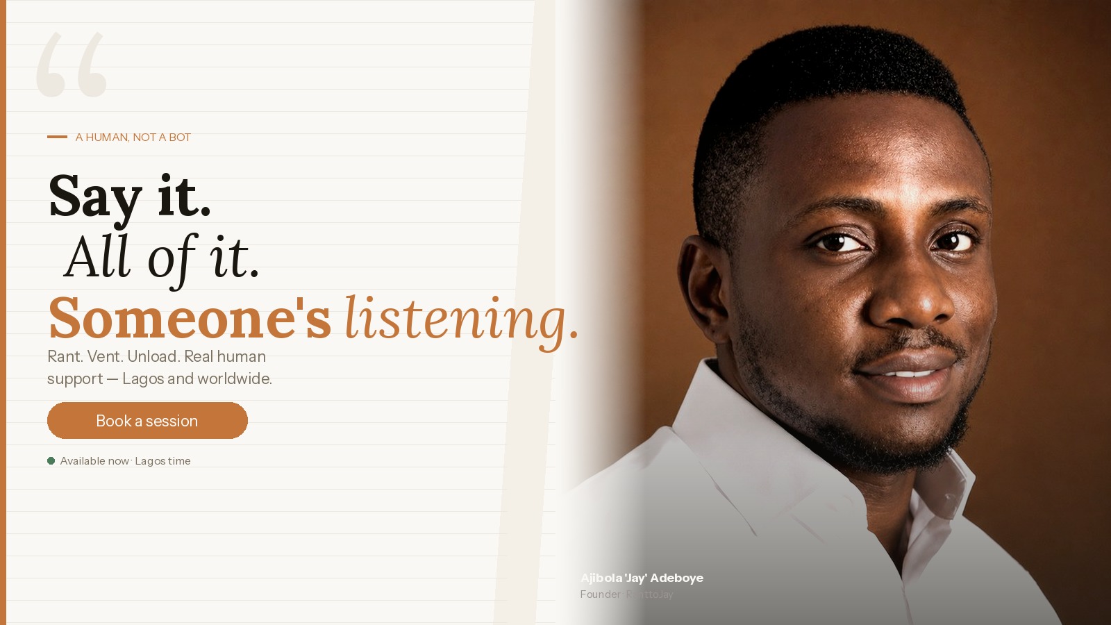 Ajibola 'Jay' Adeboye — founder of RanttoJay, ready to listen